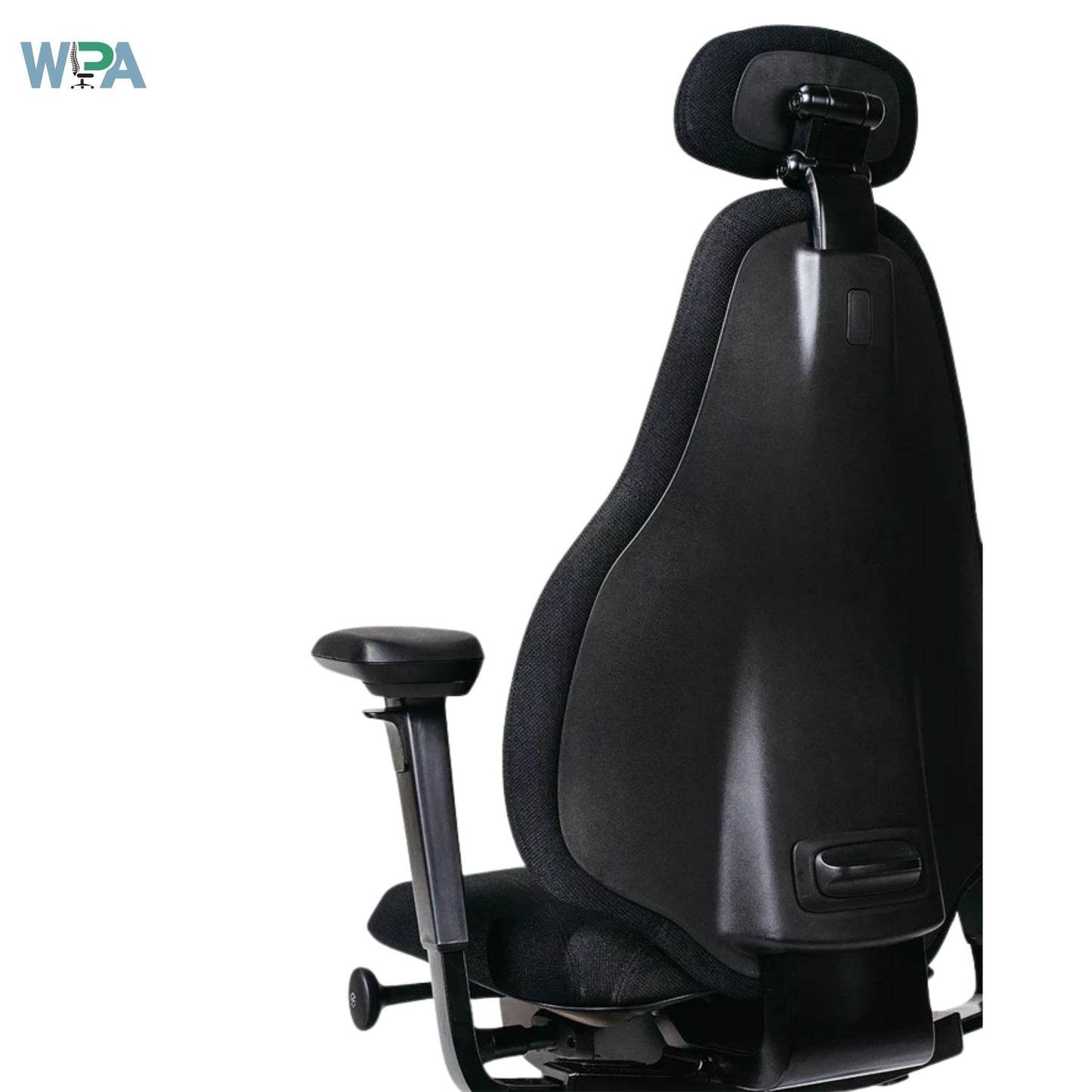Black office chair with adjustable features on a white background