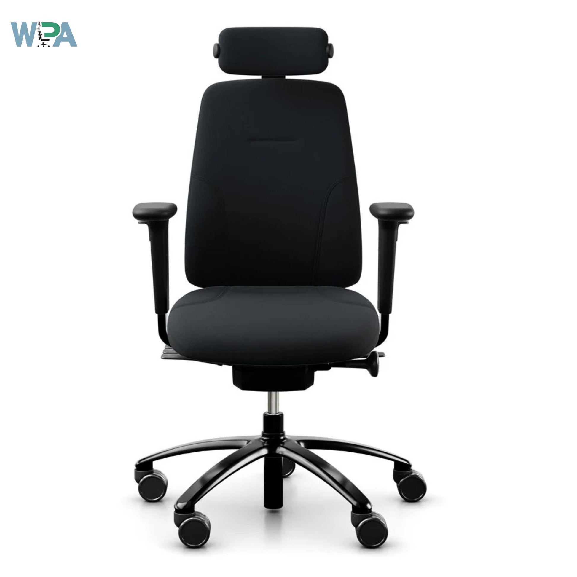 Black office chair with headrest on a white background, featuring the Wipa brand.