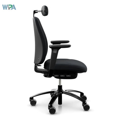 Black office chair with adjustable armrests on a white background, featuring the Wipa brand.