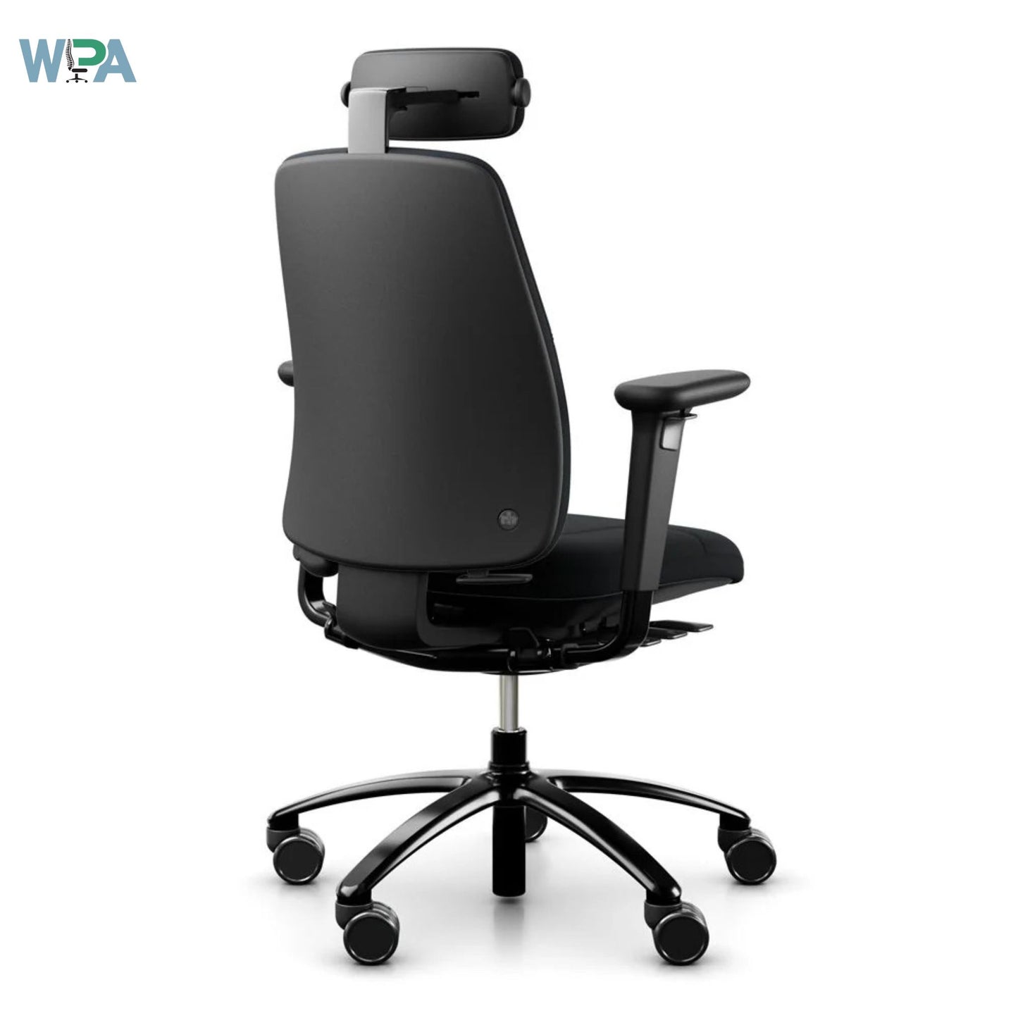 Black office chair with headrest on a white background, featuring the Wipa brand.