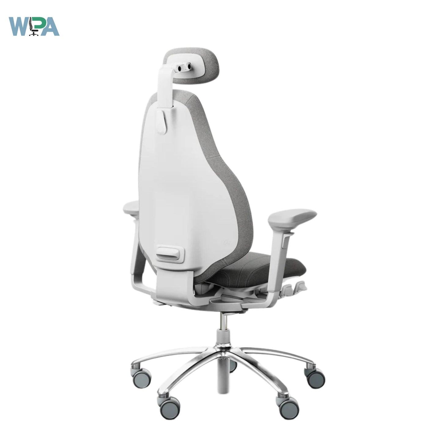 Ergonomic office chair with adjustable headrest on a white background
