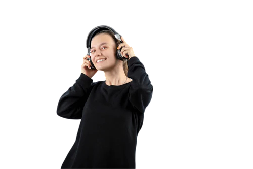 Person wearing headphones on a white background
